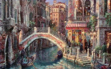 Venecia moderna Painting - Canal de Venecia sobre el puente paisaje urbano escenas de la ciudad moderna